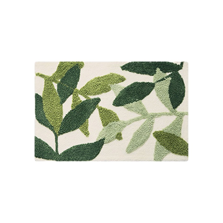 Covor de baie antiderapant, microfibra, 45x65cm, model frunze