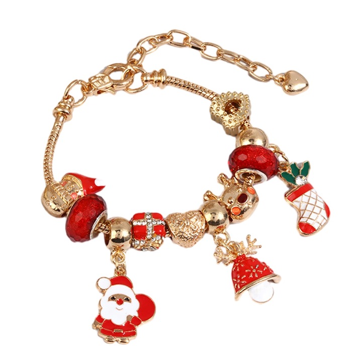 Bratara de Craciun cu margele, 21cm, multicolor, set 1 bucata