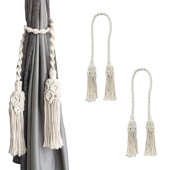Set 2 prindere perdele, bumbac, boem, bej, 107cm