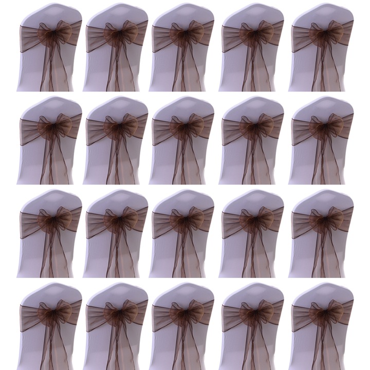Set 20 Fundite Scaune, Organza, 17 x 275 cm, Pentru Nunta, Maro