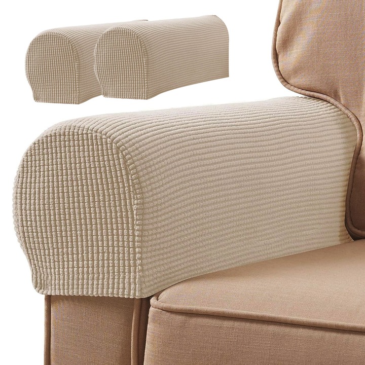 Set 2 huse pentru cotiere fotoliu, sintetic, extensibile, 53.3 x 27.9 x 20.3 cm, bej
