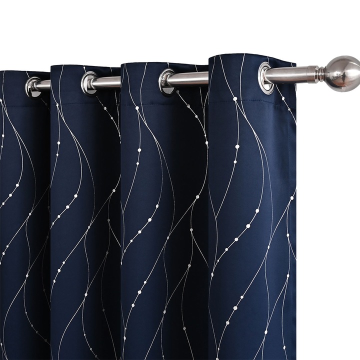 Комплект затъмняващи завеси, 2 броя, тъмно сиви, тъмно сини, 132x160см