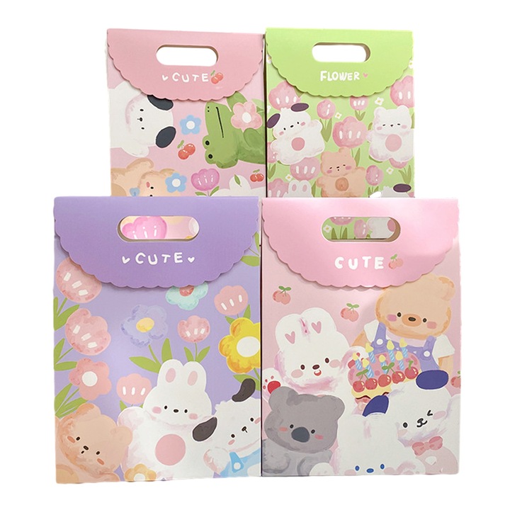 Set de 4 Pungi Cadou de Craciun, Hartie, Designuri Asortate, 27x19x9cm, Multicolor