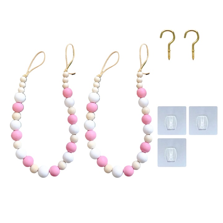 Комплект 2 броя дървени държачи за пердета, многоцветни, 52см