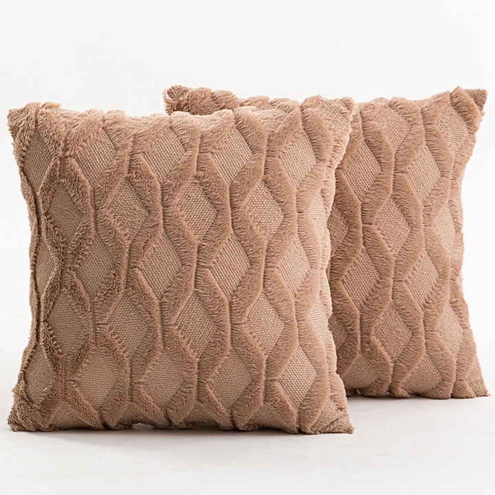 Dekoratív párnahuzatok, 2 db-os szett, geometrikus, 45x45 cm, bolyhos anyag, modern stílus