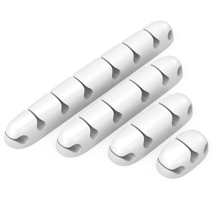 Cleme pentru cabluri, alb, dimensiuni 3.5x2x1.3cm, 6.3x2x1.3cm, 9.9x2x1.3cm, 13.5x2x1.3cm