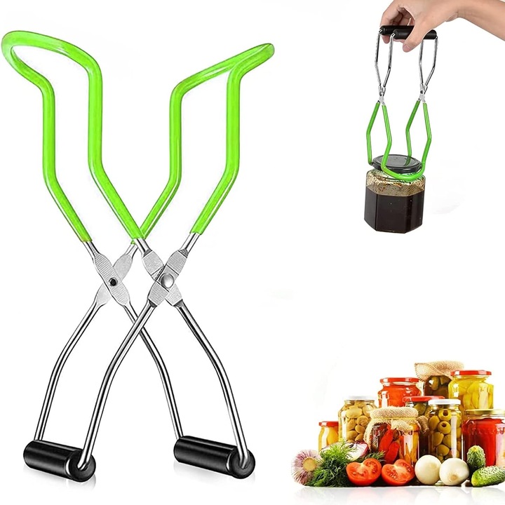 Щипка за преносима тава, зелена, от неръждаема стомана, противоплъзгащ материал, комплект