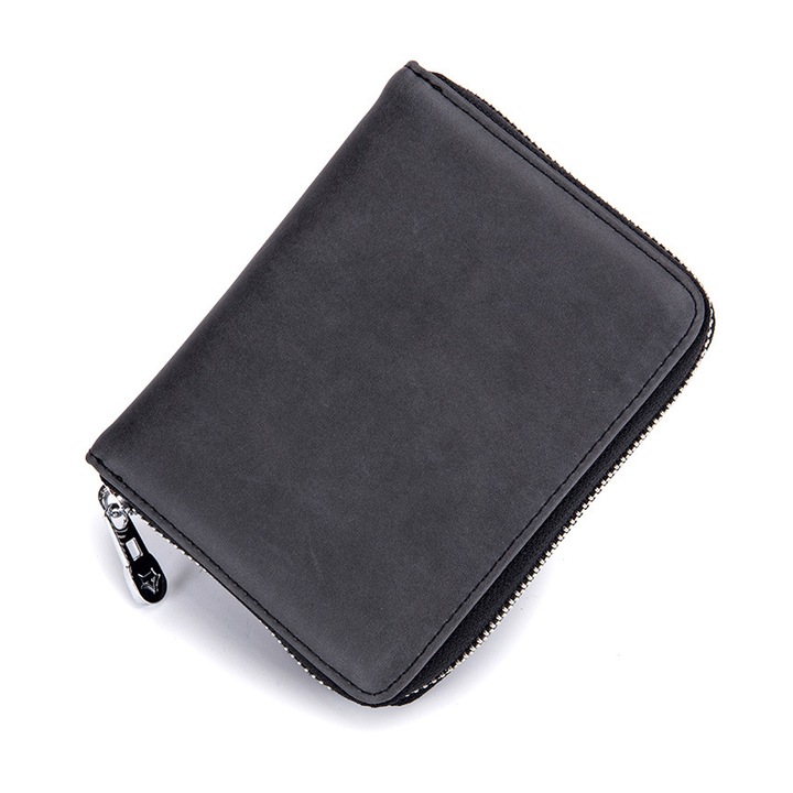 Portofel pentru carduri, Piele, RFID, Negru