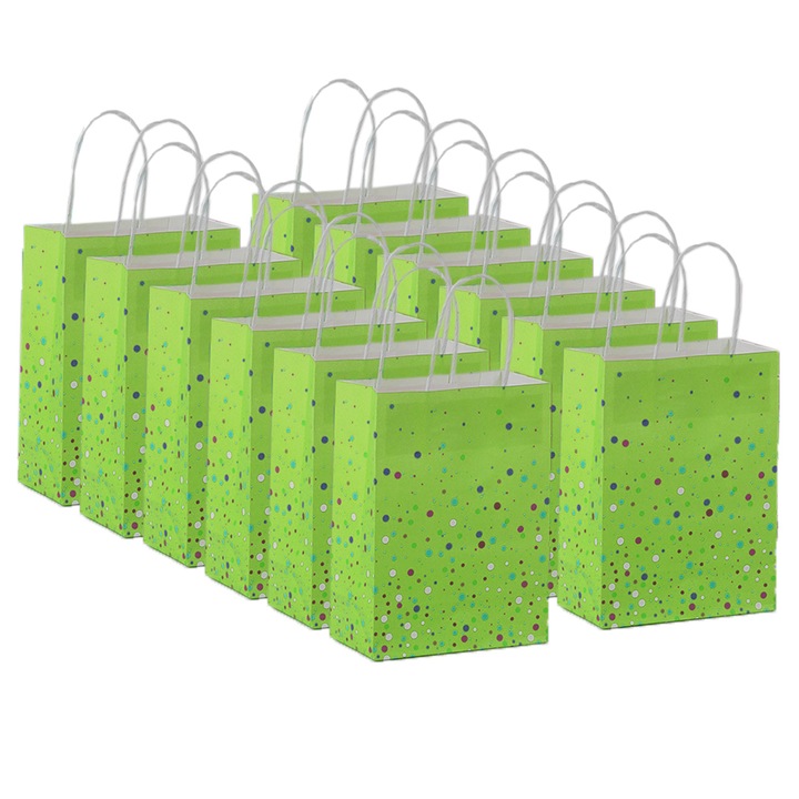 Set 12 pungi cadou de Craciun, hartie kraft, multicolor, model puncte