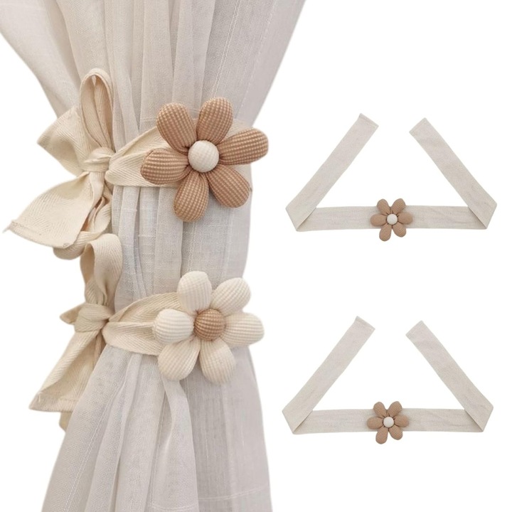 Set 2 accesorii perdea flori 3D, bumbac, 82x8.5cm, multicolor