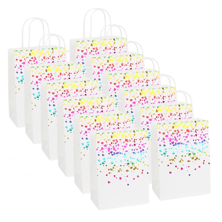 Set 12 pungi de cadou, hartie kraft, cu maner, multicolor