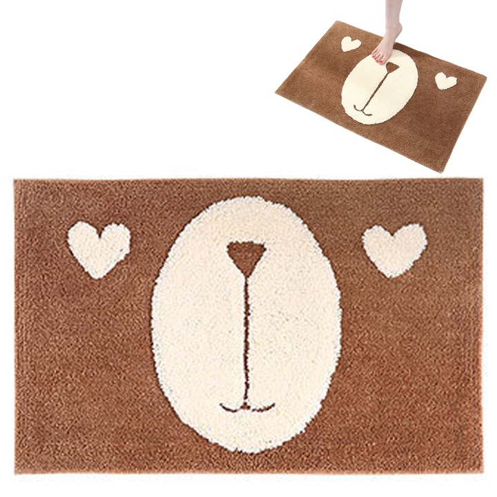 Csúszásmentes fürdőszobai szőnyeg, poliészter, sima, barna, 40x60cm