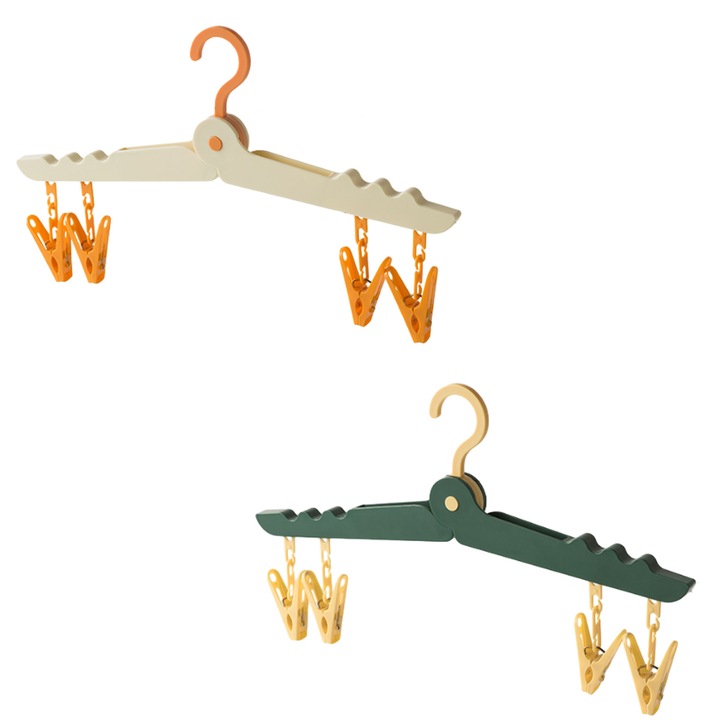 Umeras pliabil pentru haine, verde, alb, galben, 19.7x5.5x1.6cm, set