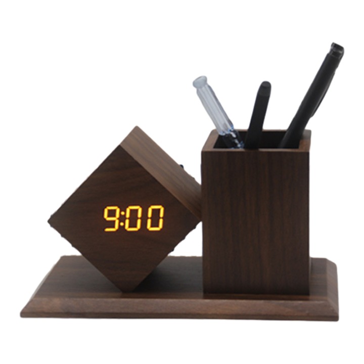 Ceas digital multifunctional Zeaicos, organizator birou, display LCD, 3.62"x3.74", alimentare electrica/baterii