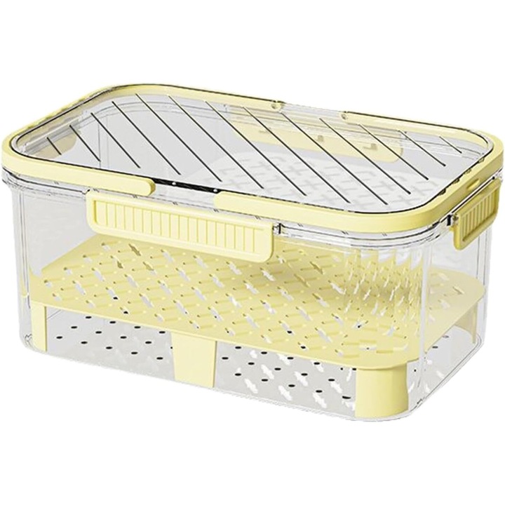 Cutie alimentara portabila pentru fructe, cu maner, etansa, design cu doua compartimente, galben