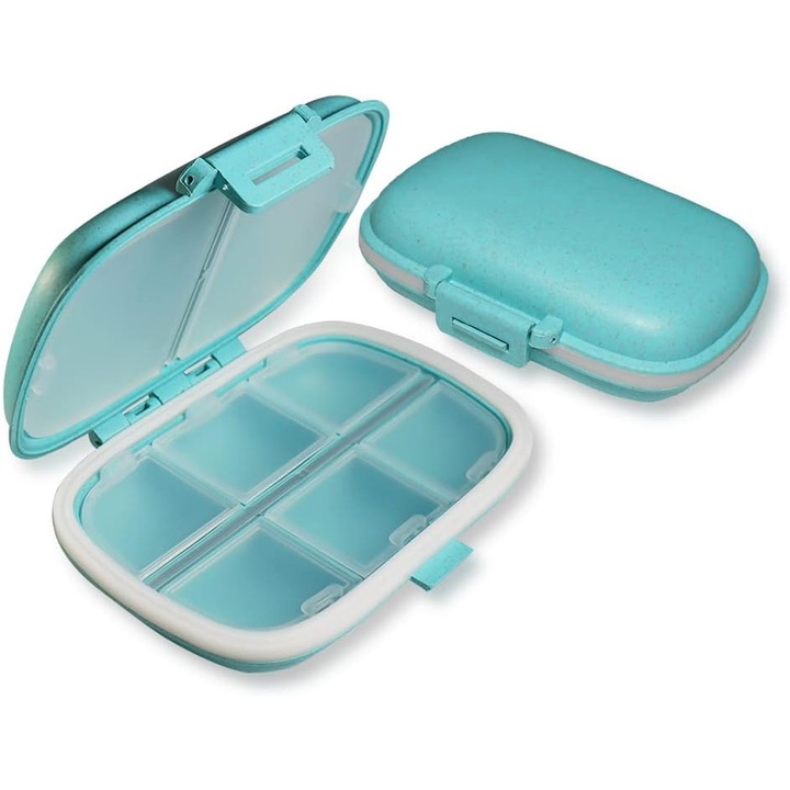 Organizator de pastile saptamanal, 8 compartimente, portabil, silicon si ABS