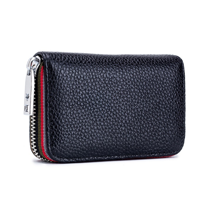 Portofel dama, cu fermoar, pentru carduri RFID