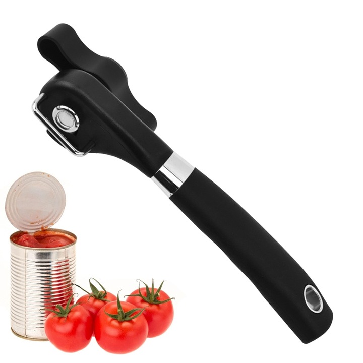 Kézi konzervnyitó, rejtett kés, korrózióálló, színes doboz, fekete