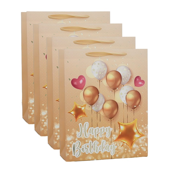 Set 4 pungi cadou, hartie, baloane, 18x8.5x24cm, multicolor