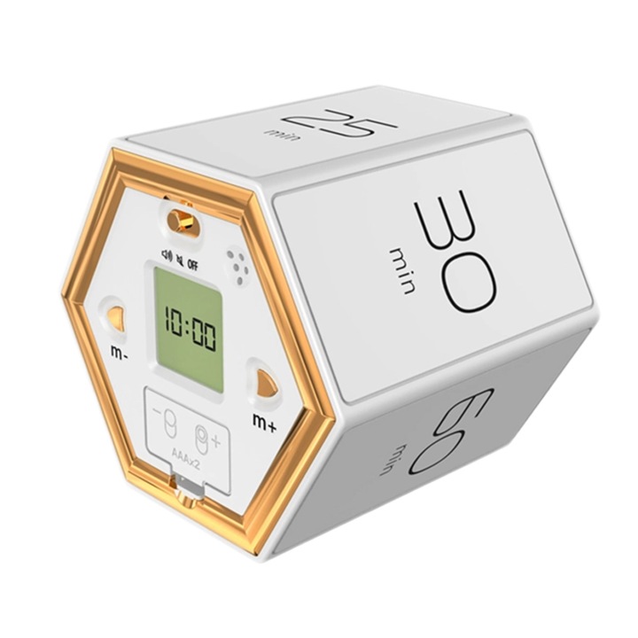 Temporizator hexagonal cu functie de alarma, alb, 7.5x6.5x6.5cm