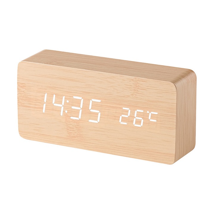 Ceas desteptator electronic 3D, afisaj LED, Crem