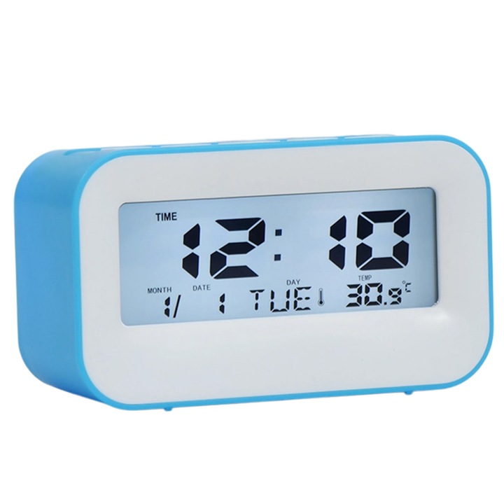 Ceas desteptator digital, functie snooze, albastru, 11x6.3x4.5cm