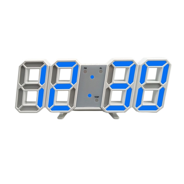 Ceas desteptator electronic 3D, afisaj LED, Alb