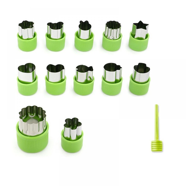 Set de 12 forme prajituri din otel inoxidabil, forme amuzante pentru copii, verde