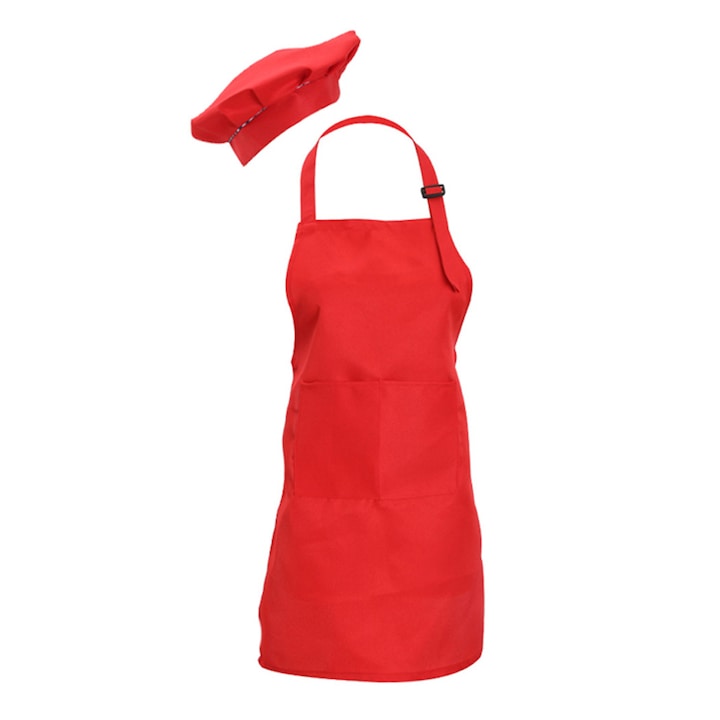 Set sort de bucatarie si boneta pentru copii, poliester, 32x22x3cm, rosu