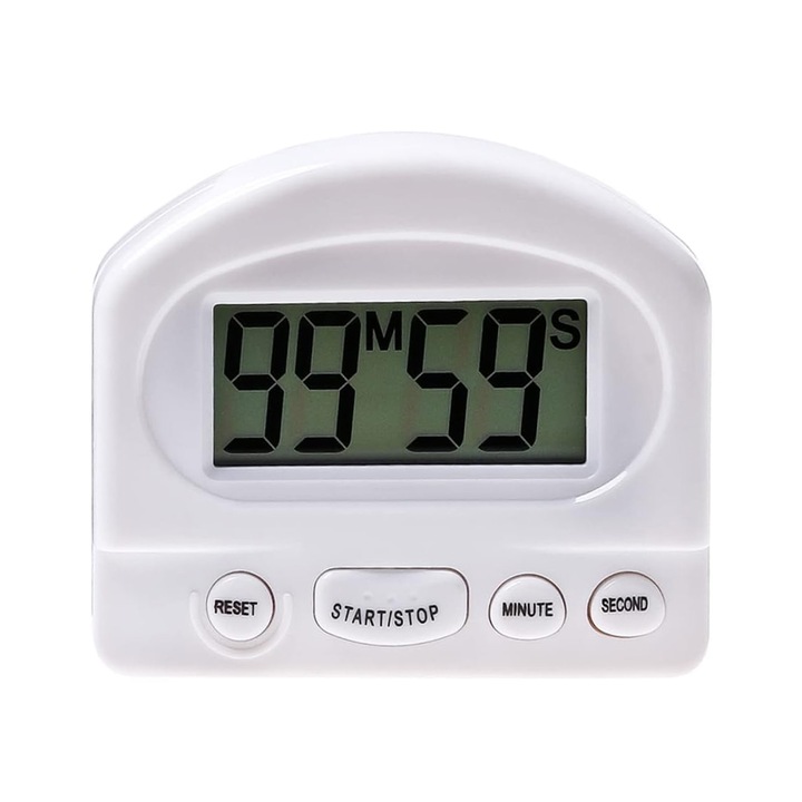 Timer digital portabil, ABS, Prindere magnetica, 8x6.5x1.8cm, Alb