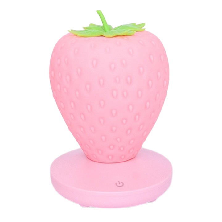 Lampa de veghe copii, LED, lampa de noapte capsuna, culoare roz, 15x10x10mm