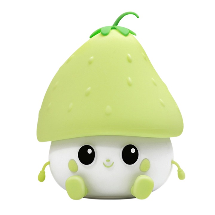 Lampa draguta din silicon cu capsuni pentru bebelusi si copii mici, lumina de noapte cu fructe pentru baieti si fete, lumina de noapte pentru dormitor, lampa de noptiera Kawaii pentru camera copiilor, verde