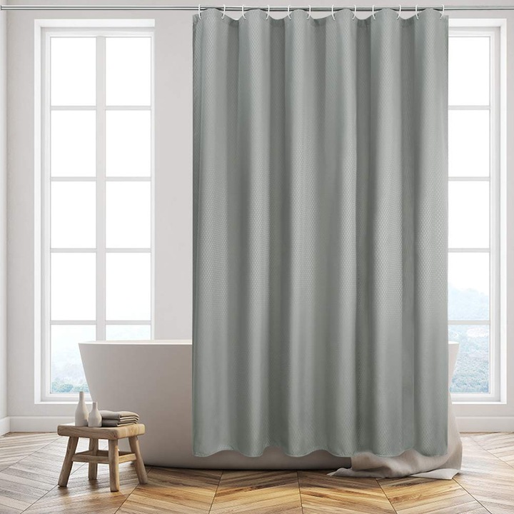 Perdea grea pentru baie, poliester, jacquard, gri argintiu, 180x200cm