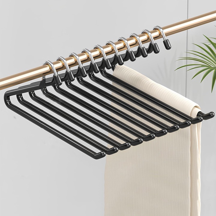 Set 10 Umerase pentru pantaloni, Metal, Anti-alunecare, 35 x 11 cm, Negru