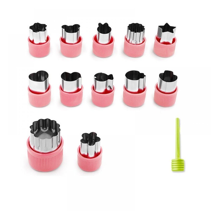 Set de 12 forme prajituri din otel inoxidabil, forme amuzante pentru copii, roz