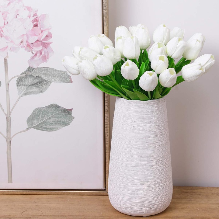 Buchet de lalele artificiale din latex, alb