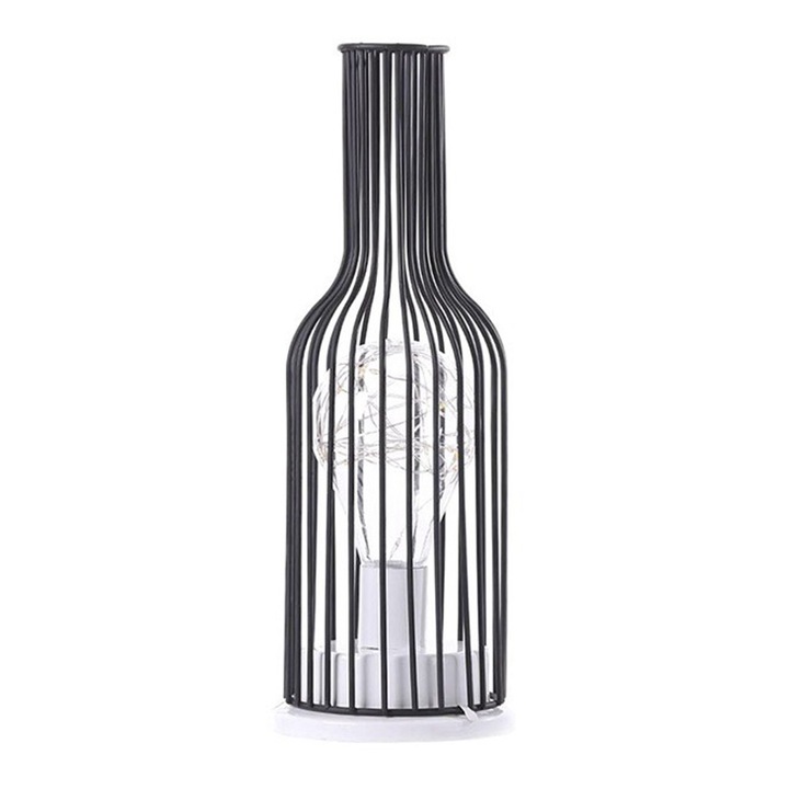 Lampa de masa/lampa de noapte Retro Iron, metal vintage, pe baterii, cu bec Edison si luminite fairy, Negru, 1 buc