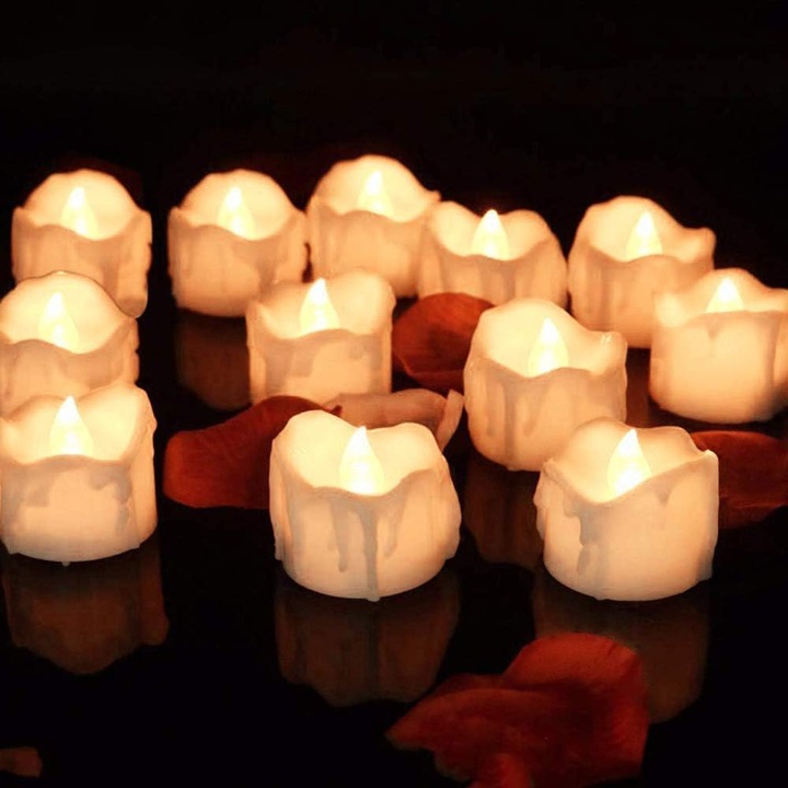Set 12 lumanari LED HERUSI, efect flacara, alb cald, 3.5x3cm
