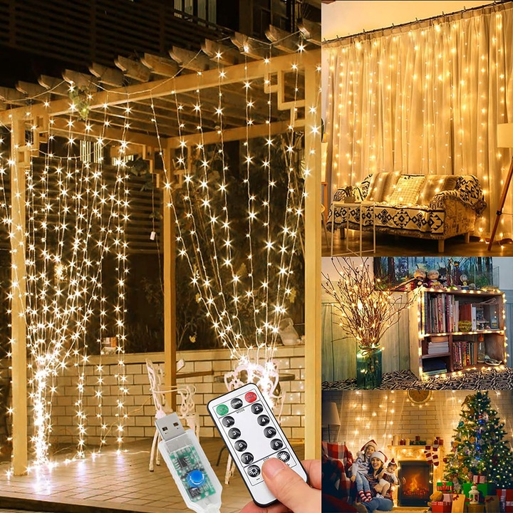 Ghirlanda LED Cozevdnt, 8 moduri iluminare, alimentare USB, pentru interior/exterior, 3m