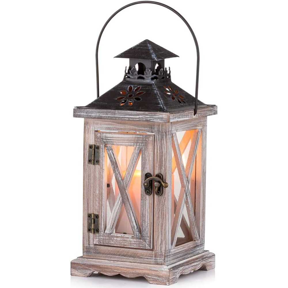 Felinare rustic, Cozevdnt, lemn pin si aluminiu, alb antichizat