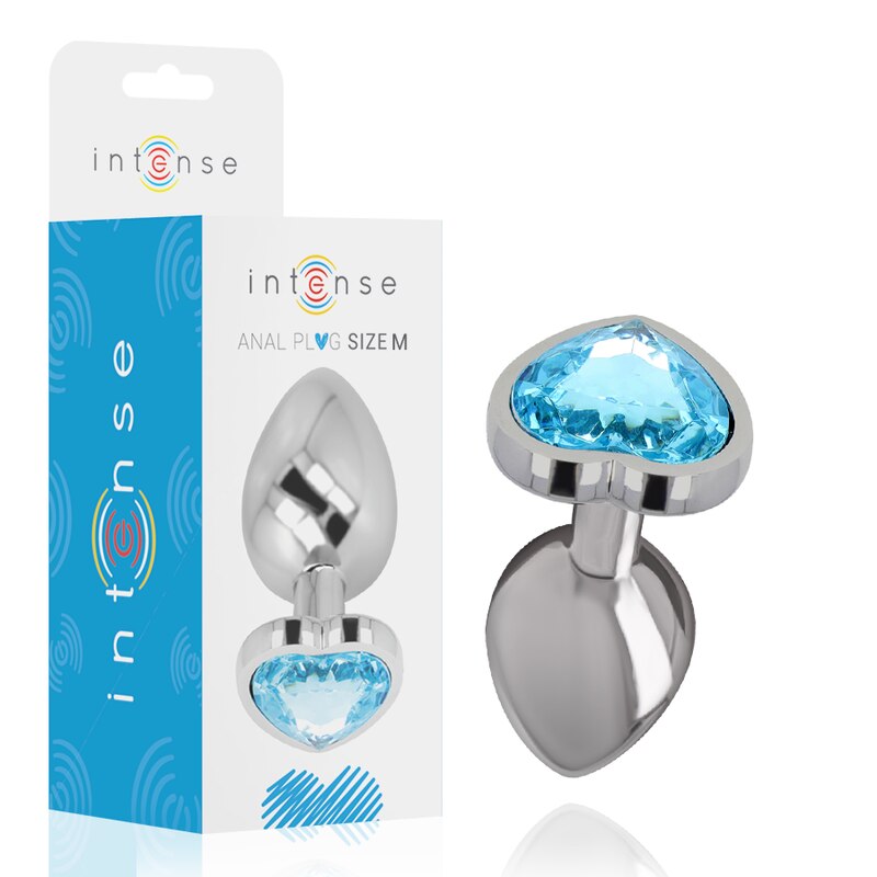 Plug anal Intense, cu bijuterie diamant, metal, albastru, 8x3.3cm