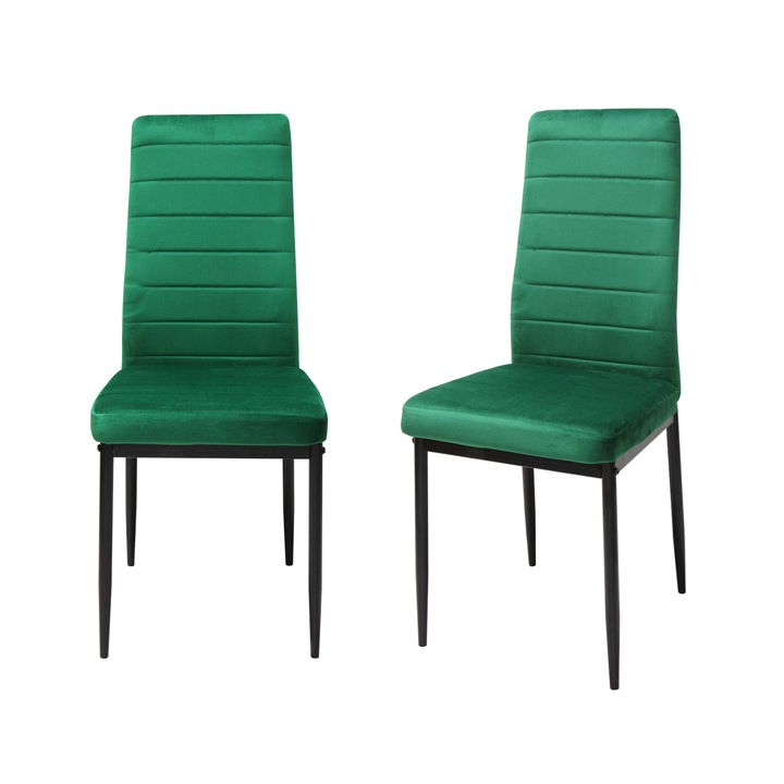 Set 2 scaune Oscar Verde, tapitate cu material textil, picioare metalice negre, 97x40 cm