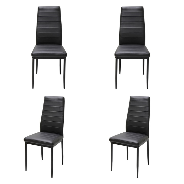 Set 4 scaune Oscar Negru, piele ecologica, picioare metalice negre, 97x40 cm