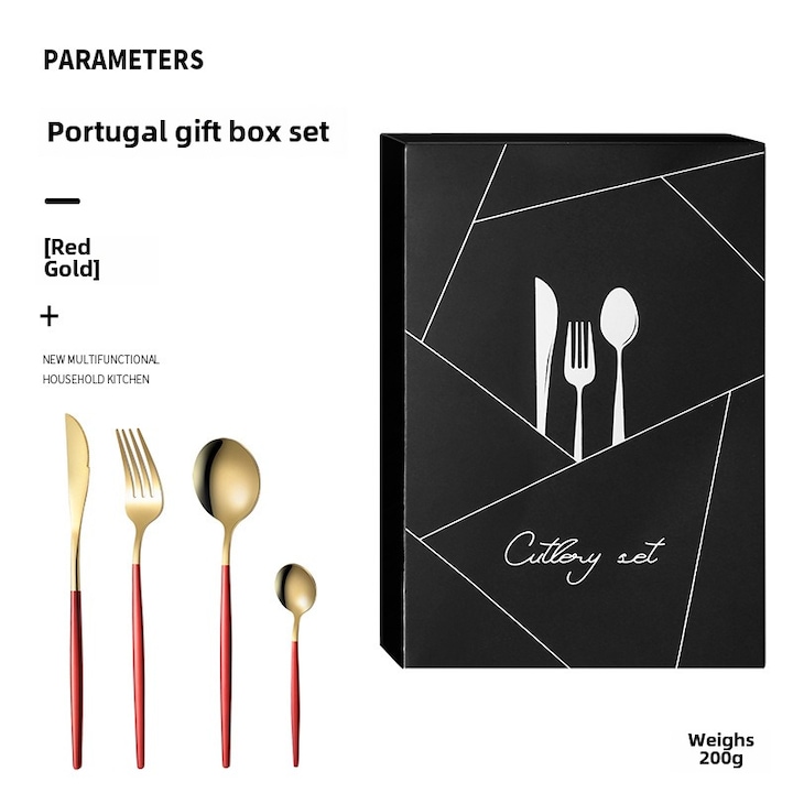 Комплект 4 прибора Happy Portuguese, неръждаема стомана, уникален дизайн, червено злато, 13,2-22,4 см