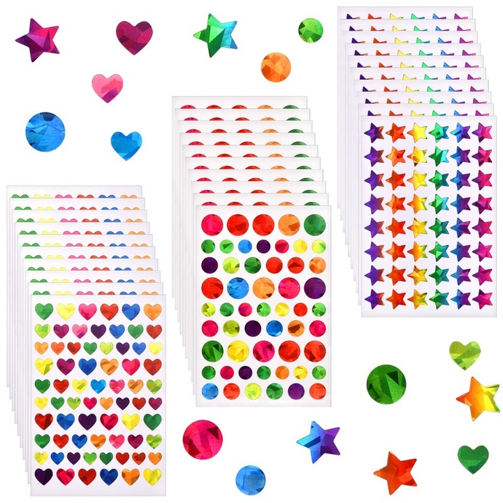 Set stickere decorative, forme stea, inima, rotund, multicolor, 1710 buc.