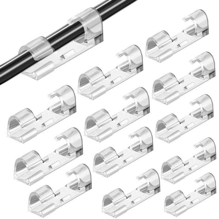 Комплект от 100 залепващи щипки за организиране на кабели, прозрачни, за вътрешна и външна употреба