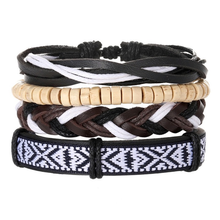 Uniszex karkötő, Ekobőr, Állítható, Fehér/Fekete