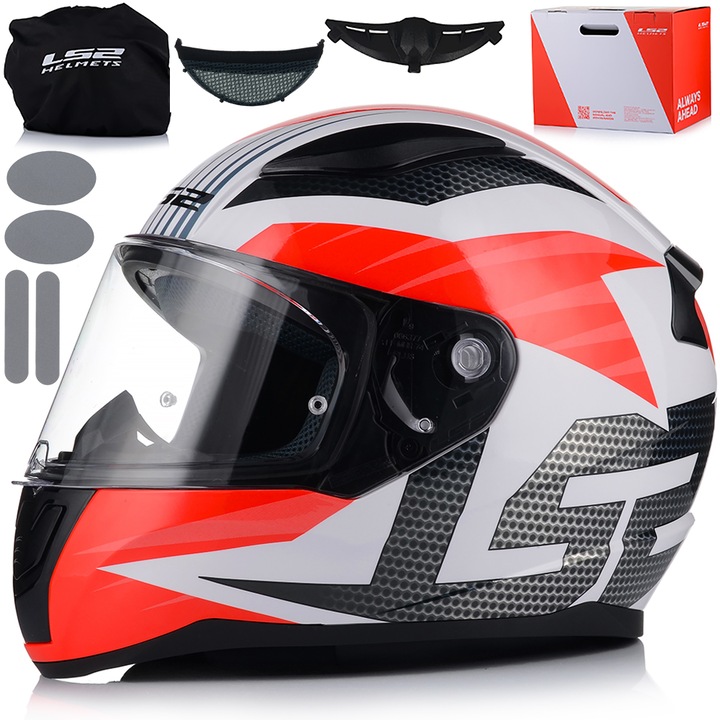 Casca integrala moto, LS2, Rapid II Grid, Policarbonat, Protectie UV, Rosu/Alb, S 55-56