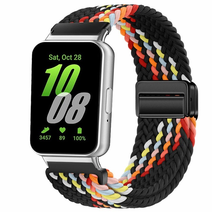 Каишка за Huawei Watch Fit 2, HITTERGEM, плетен микрофибър, удобна и лесна за носене, Black Rainbow