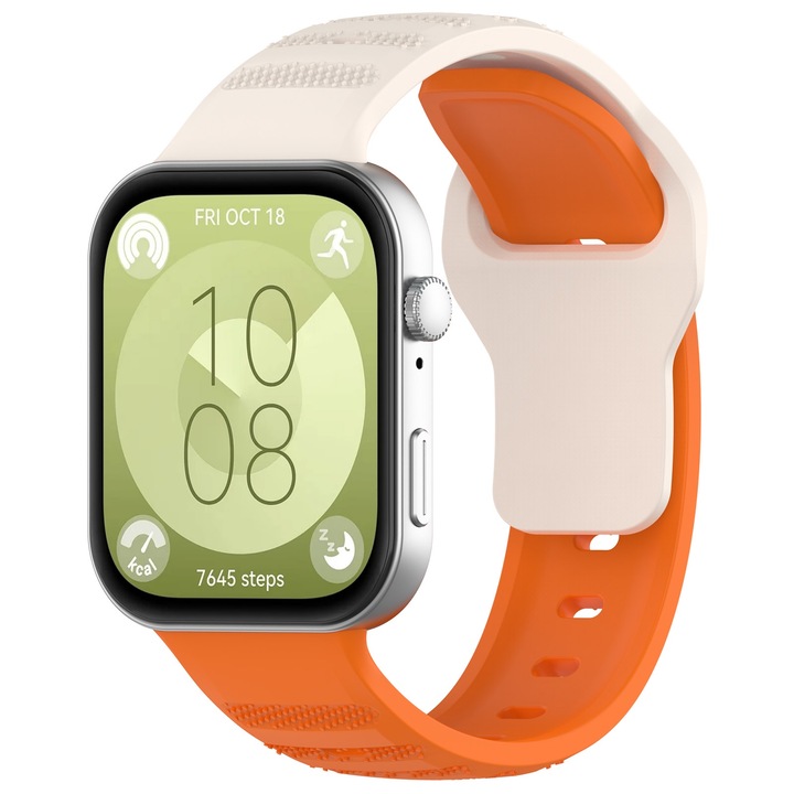 Каишка Huawei Watch FIT 3, HITTERGEM, външна част с ивици, силикон, Starlight Orange